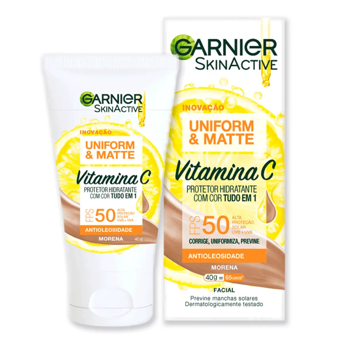 Protetor Solar Facial Hidratante Garnier Uniform & Matte Vitamina C FPS50 Morena 40g