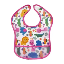 Babador Para Bebê Impermeável Com Bolso Safari Rosa - Buba