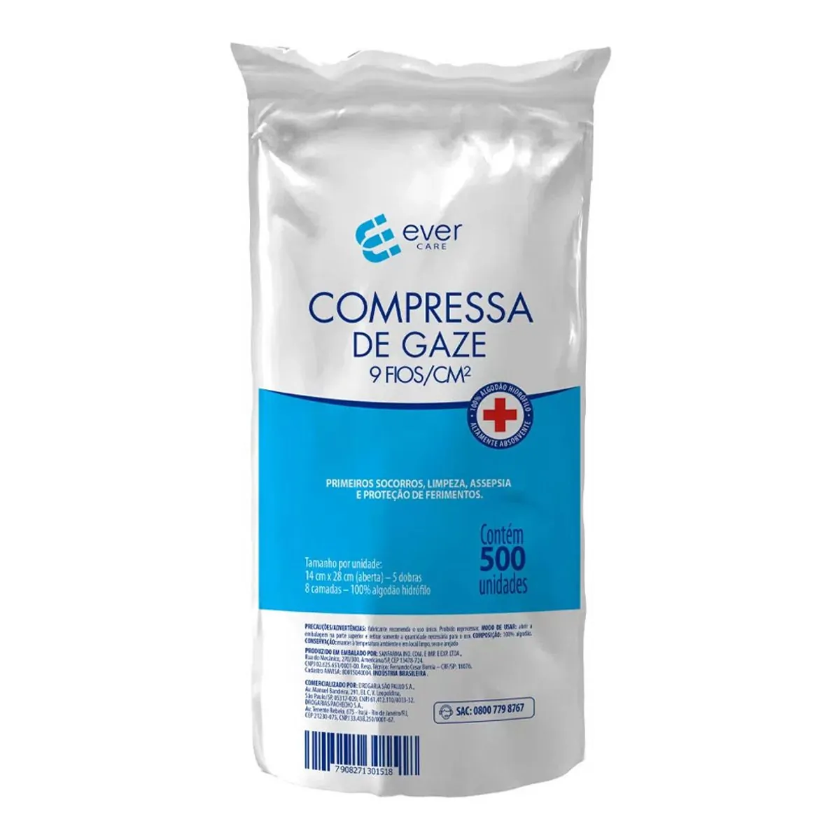 Compressa de Gaze Ever Care 9 Fios 500 Unidades