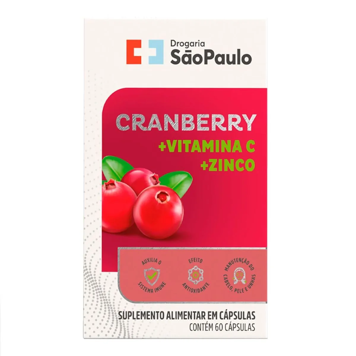 Cranberry Extrato + Vitamina C e Zinco Drogarias São Paulo 60 Comprimidos