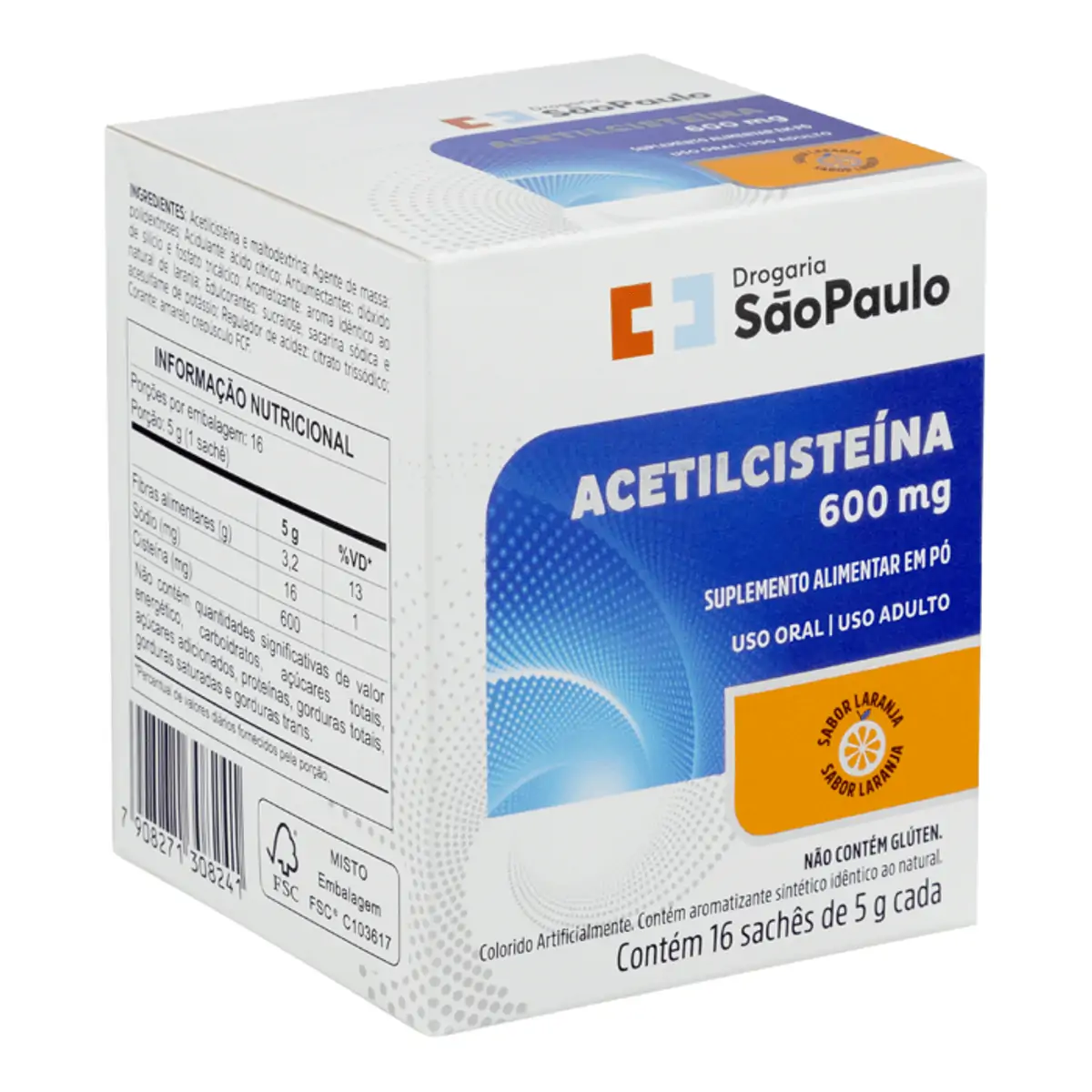 Expectorante Acetilcisteína 600mg Drogaria São Paulo 16 Sachês