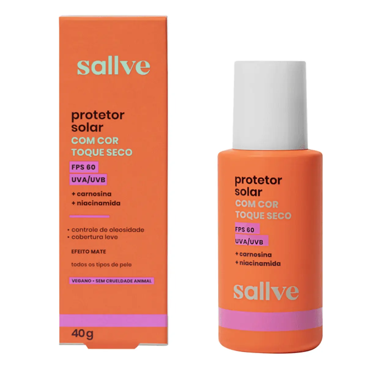 Protetor Solar Facial Sallve Toque Seco FPS60 Com Cor 70 40g