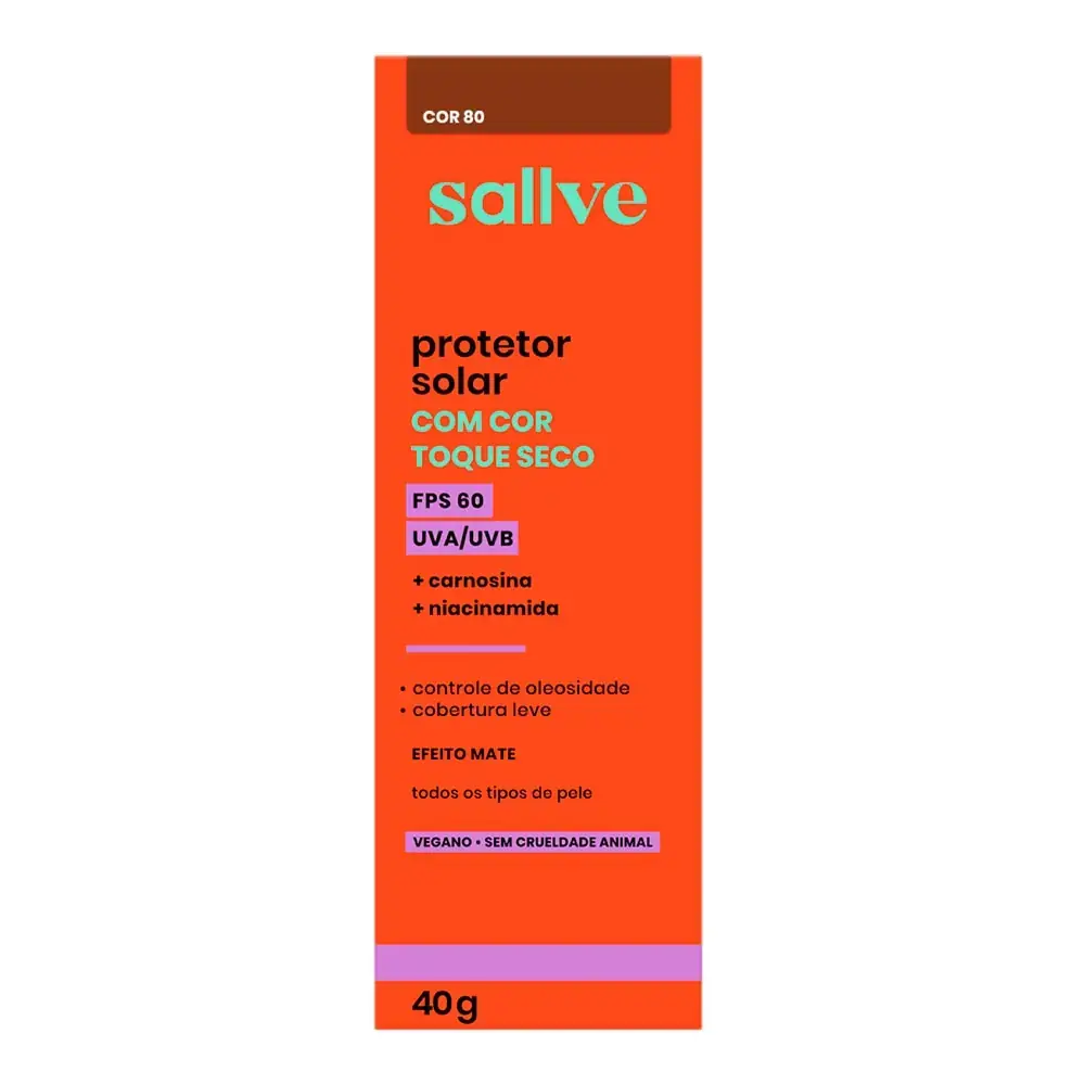 Protetor Solar Facial Sallve Toque Seco FPS60 Com Cor 80 40g