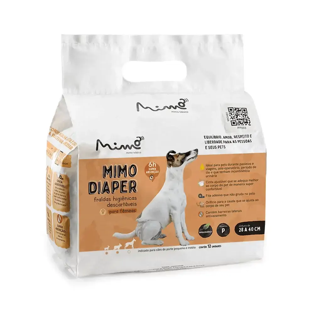 Fralda Higiênica Mimo Diaper para Cães Fêmeas - 12 unidades - P