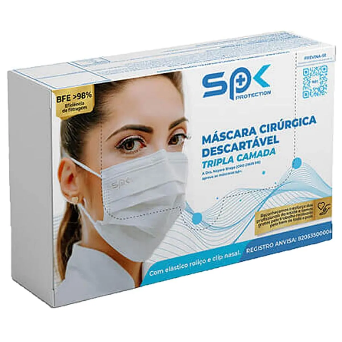 Máscara Cirúrgica Descartável SPK - Tripla Camada - Branca - 50 unidades