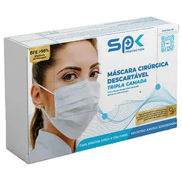 Máscara Cirúrgica Descartável SPK - Tripla Camada - Branca - 50 unidades
