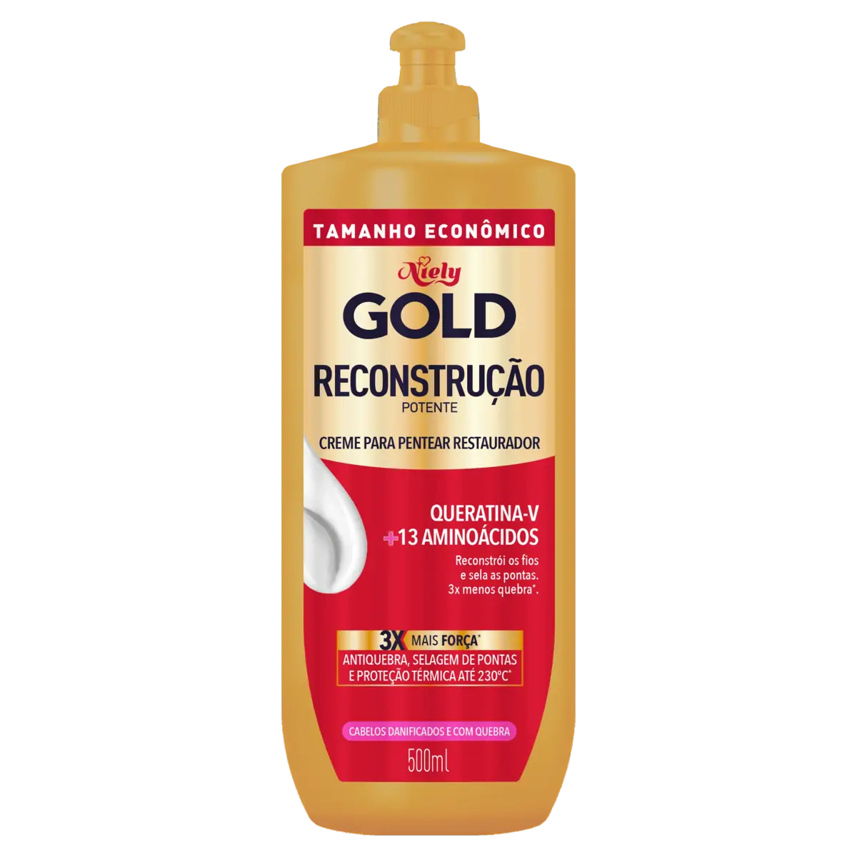 Creme para Pentear Niely Gold Reconstrução Potente Restaurador Queratina-V + 13 Aminoácidos 500ml