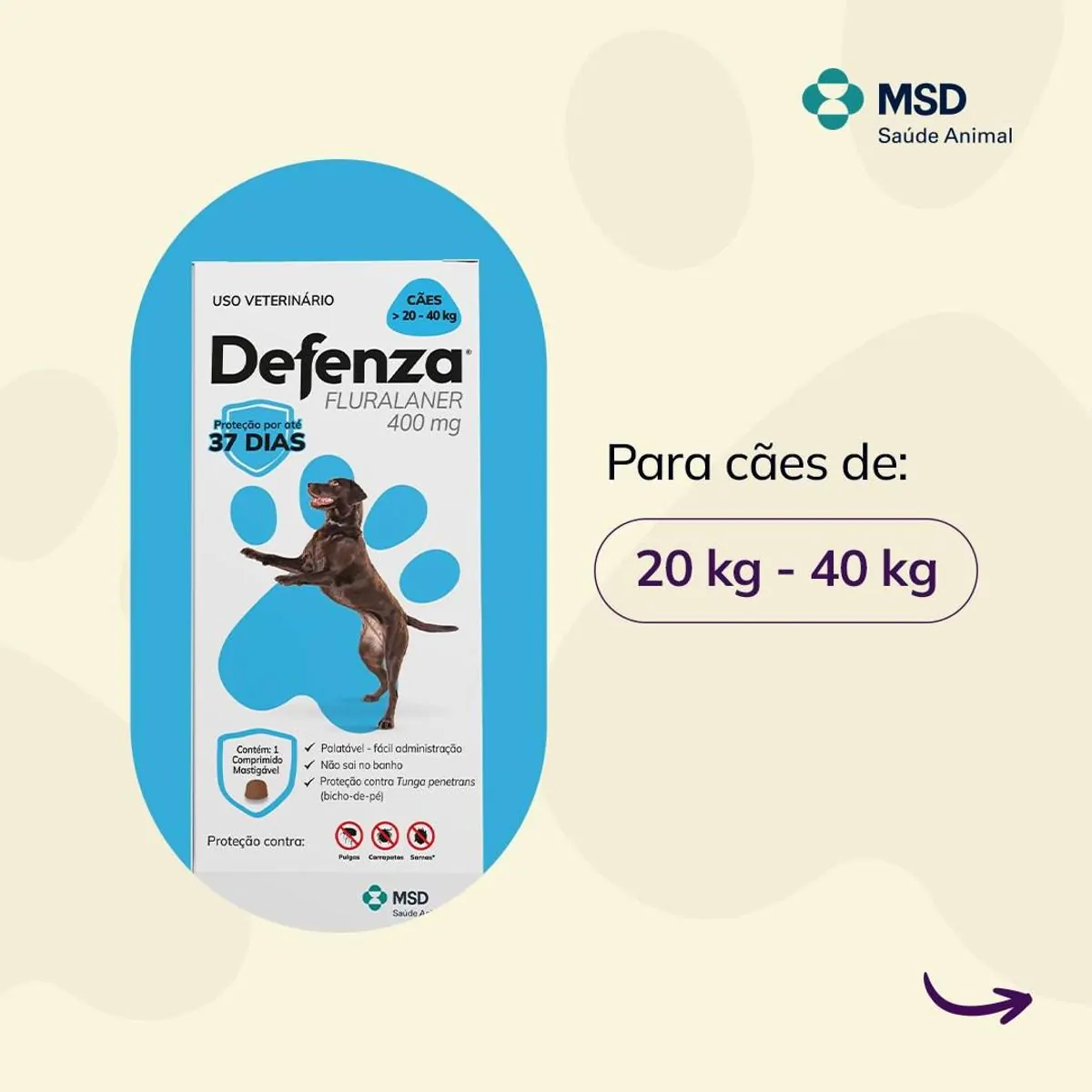 Antipulgas para Cães MSD 45mg Defenza de 20 á 40kg