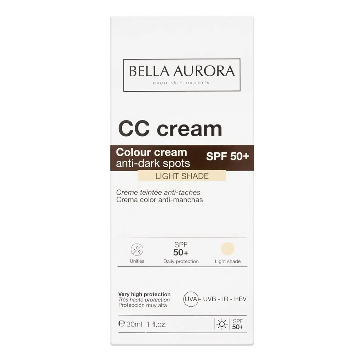Cc Cream Bella Aurora Antimanchas Claro Fps 50+ 30ml