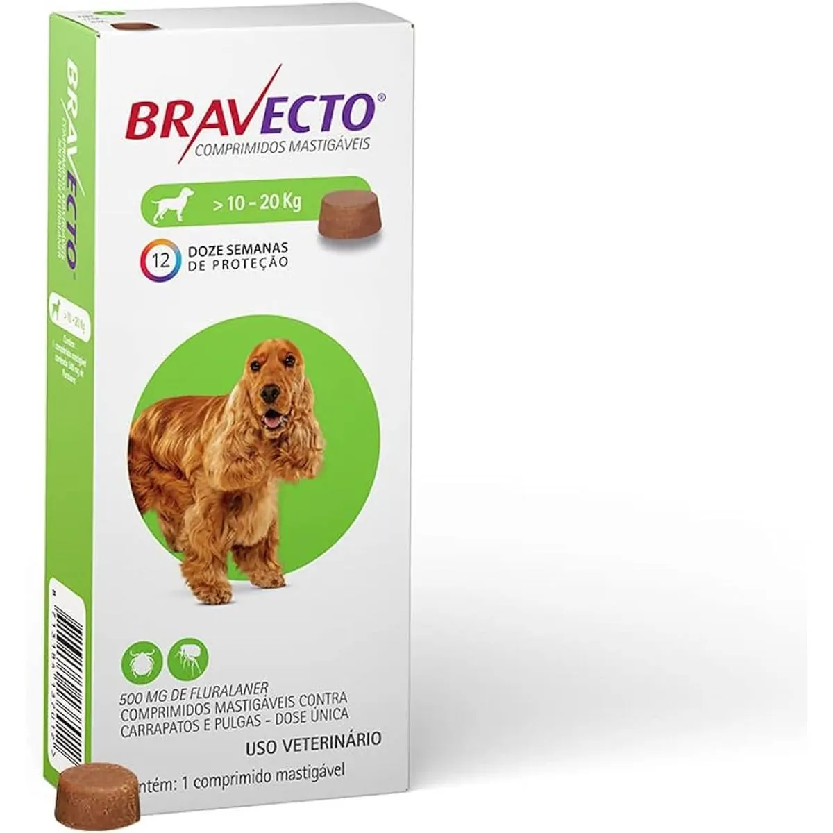 Anti Pulgas e Carrapatos Bravecto para Cães de 10 a 20 kg - 500 mg