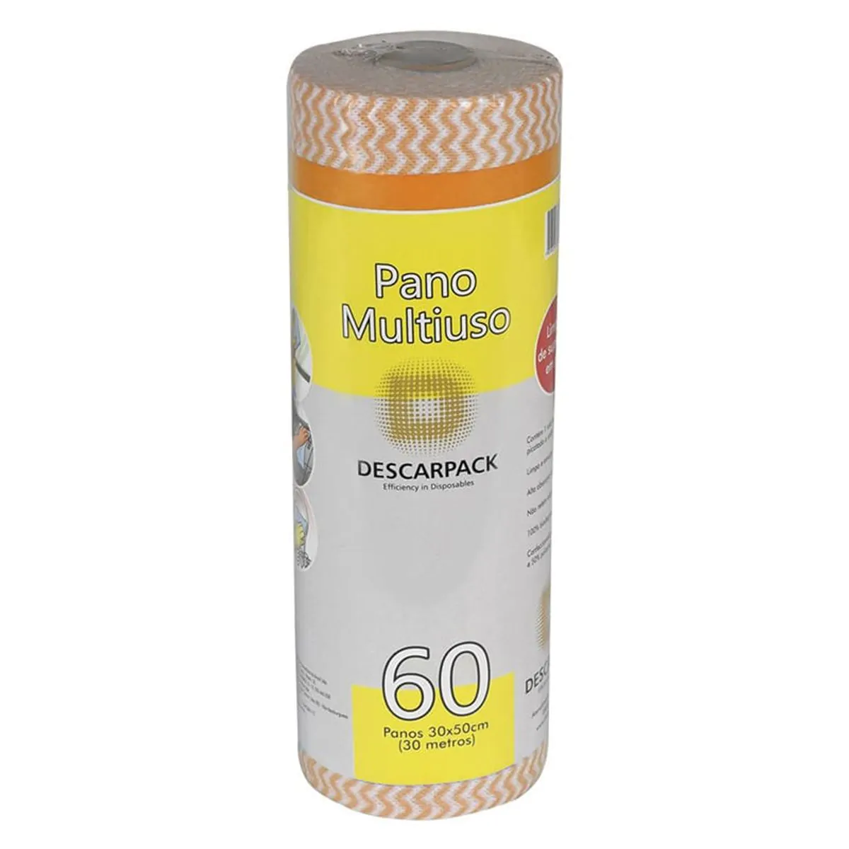 Pano Multiuso 30cm x 30m Laranja Rolo Descarpack