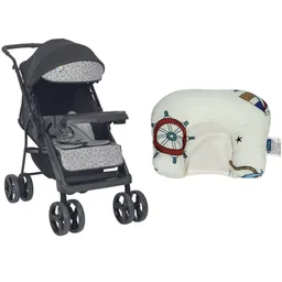 Carrinho de Bebê Joy II Tutti Baby Preto e Cinza + Suporte de Cabeça Almofadinha