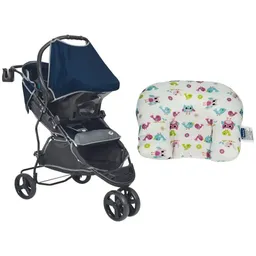 Carrinho de Bebê Evo Tutti Baby Azul + Suporte de Cabeça Almofadinha 9900000026851
