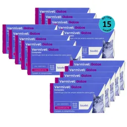 Vermífugo para Gatos Vermivet 300mg C/ 4 Comprimidos - Kit c/ 15 caixas