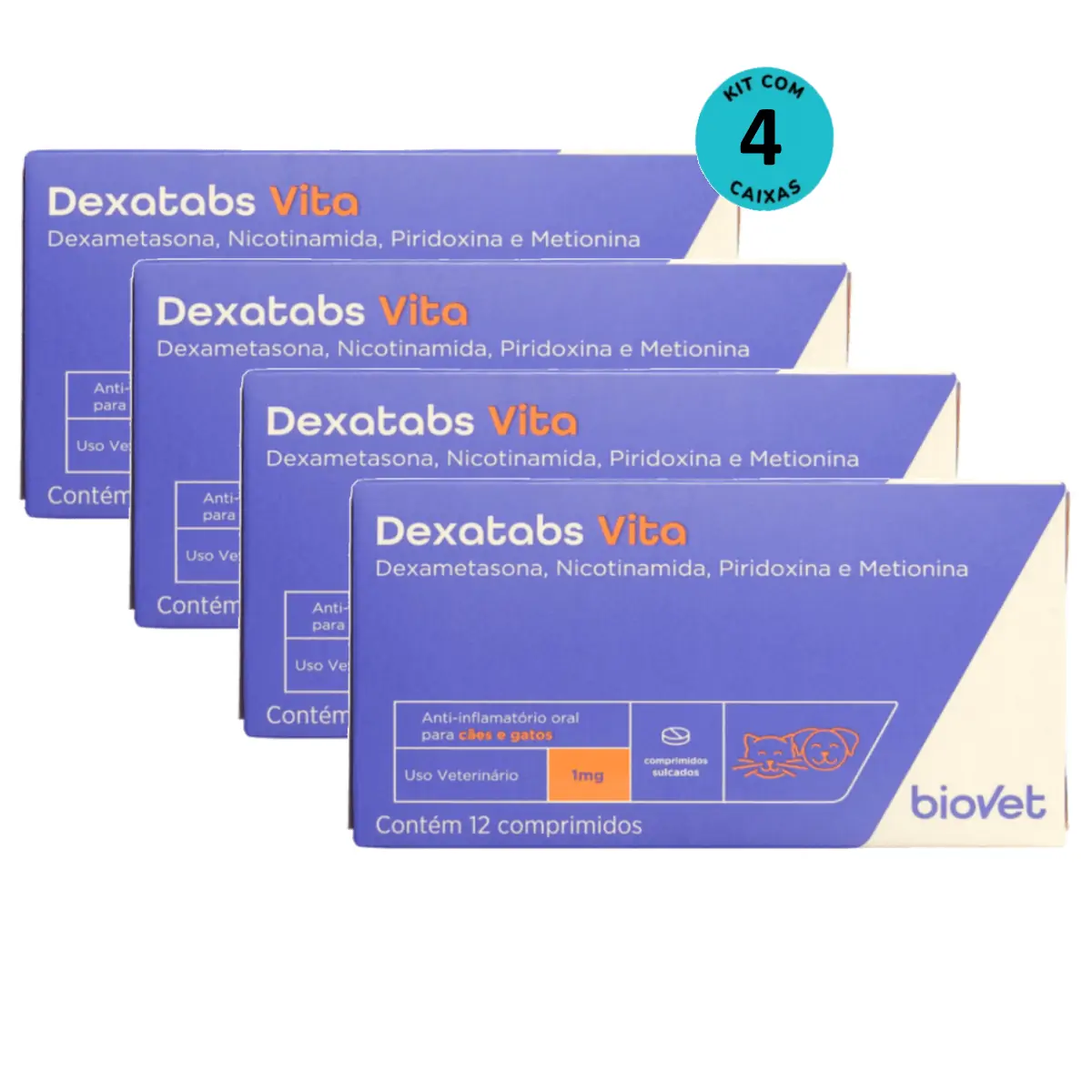 Dexatabs Vita Para Cães E Gatos 1mg Com 12 Comp. Kit C/ 4 cx