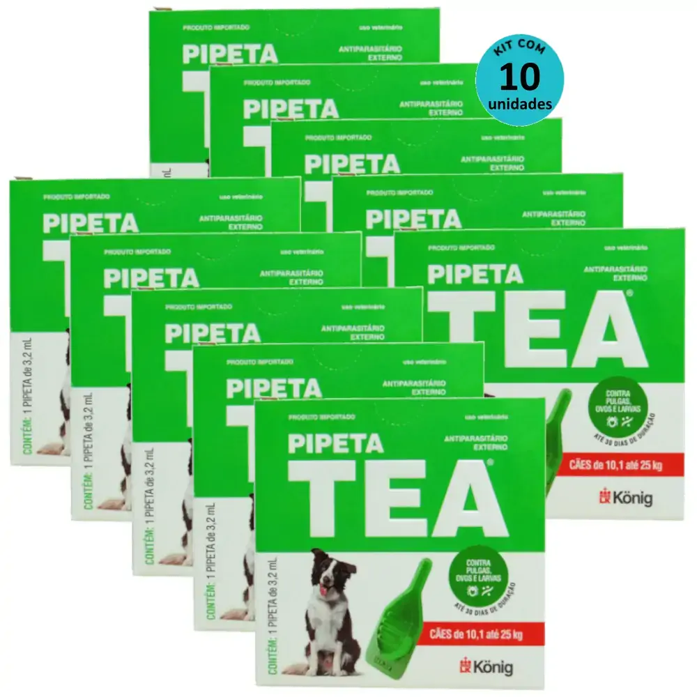 Pipeta Tea 3,2ml Antiparasitário Contra Pulgas para Cães de 10,1 até 25 Kg - König Kit Com 10