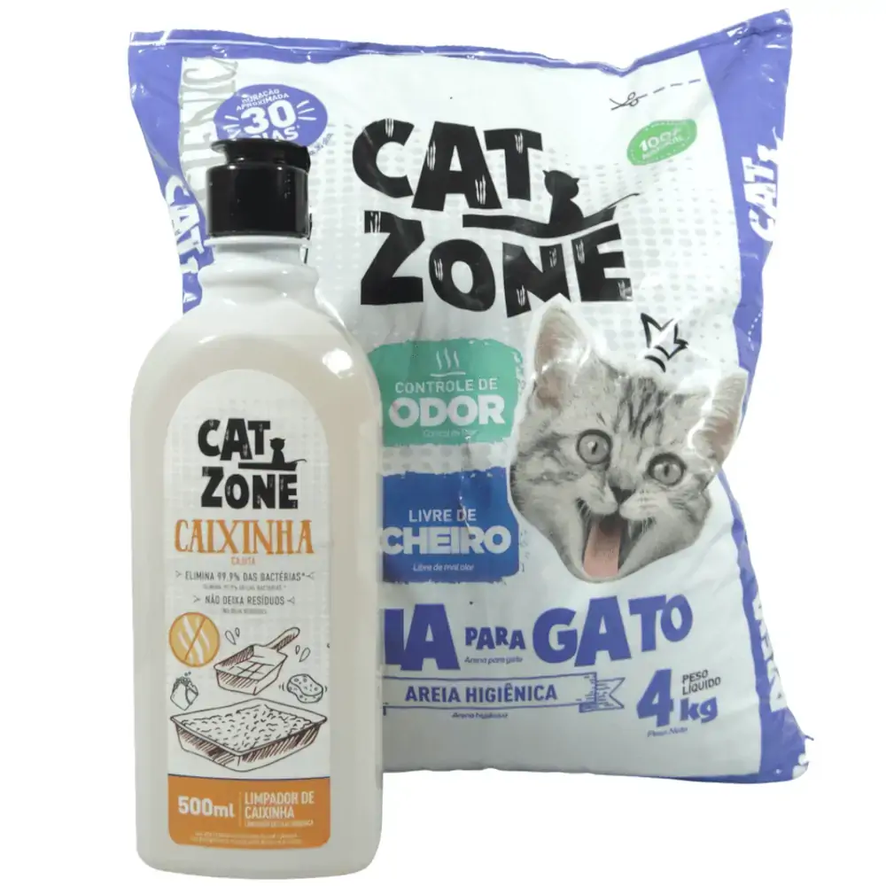 Kit Areia Higiênica Gatos 4Kg + Limpador de Caixinha 500ml Cat Zone